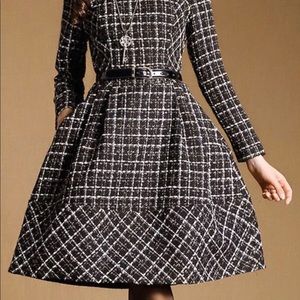 New StyleWe Black Long Sleeve Checkered/Plaid Mini Dress w Belt